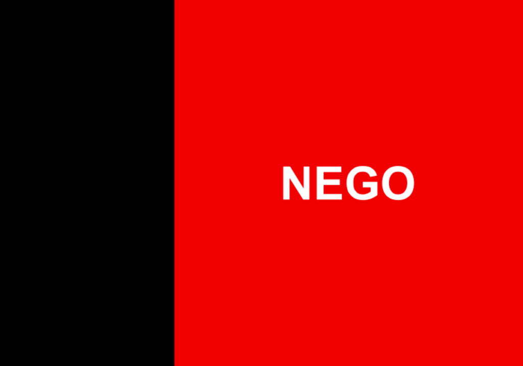 Bandeira do estado da Paraíba, Brasil, com as cores preta e vermelha e a palavra "NEGO" em branco