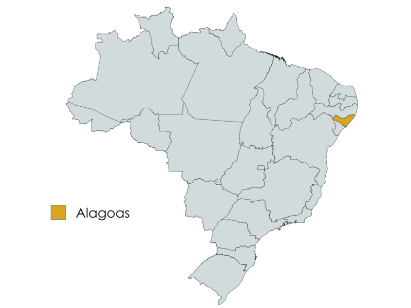Mapa do Brasil com o estado de Alagoas destacado em laranja