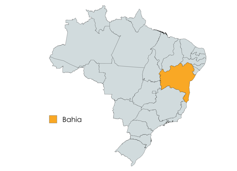 Mapa do Brasil com o estado da Bahia em destaque na cor laranja