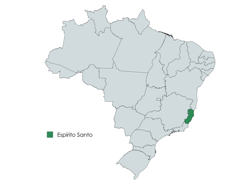 Mapa do Brasil com o estado do Espírito Santo em destaque na cor verde