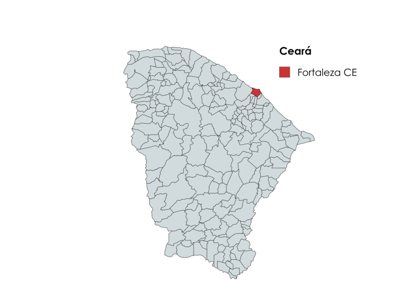 Mapa do Ceará com o município de Fortaleza destacado em vermelho