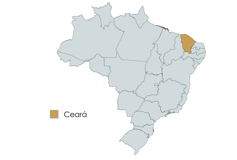 Mapa do Brasil com o estado do Ceará destacado em marrom