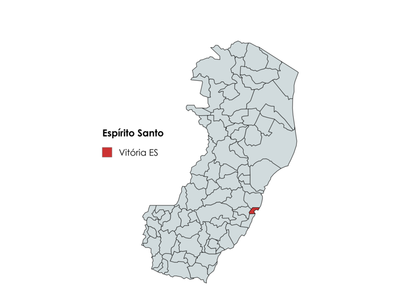 Mapa do Espírito Santo com destaque para o município de Vitória ES