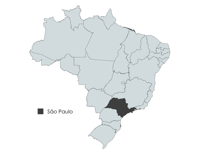 Mapa político destacando o Estado de São Paulo no Brasil