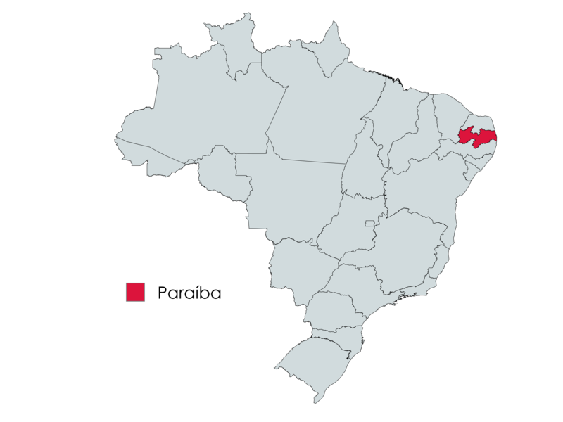 Mapa do Brasil com o estado da Paraíba destacado em vermelho