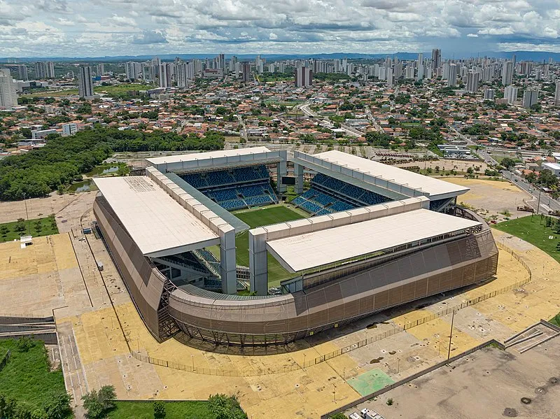 Vista aérea da Arena Pantanal em Cuiabá, Mato Grosso
