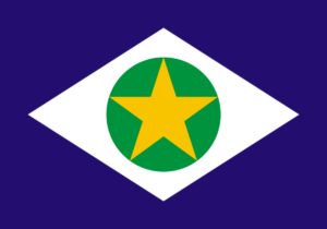 Bandeira oficial do estado de Mato Grosso, Brasil. Por SVG implementation by E2m – Domínio público via Wikimedia Commons