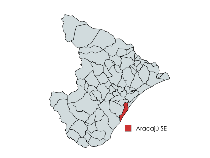 Mapa destacando a localização de Aracaju no estado de Sergipe