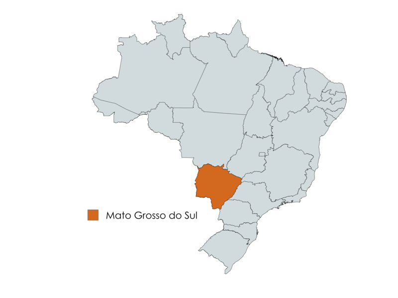 Mapa do Brasil com o estado de Mato Grosso do Sul em destaque