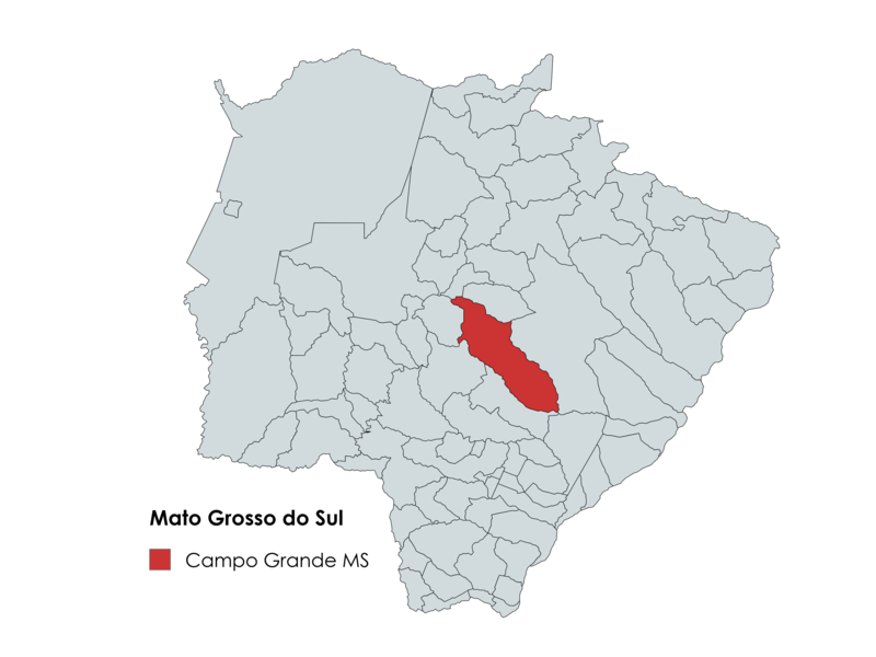 Mapa de Mato Grosso do Sul com destaque para o município de Campo Grande