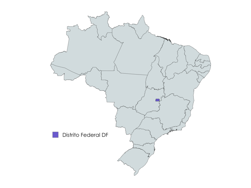 Mapa do Brasil com o Distrito Federal destacado em roxo