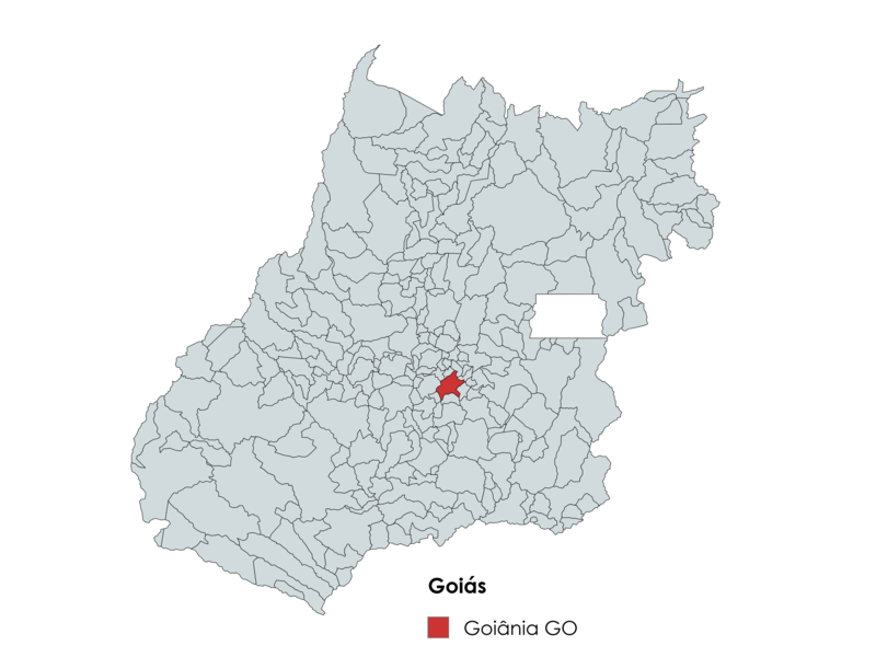 Mapa do estado de Goiás destacando a localização de Goiânia