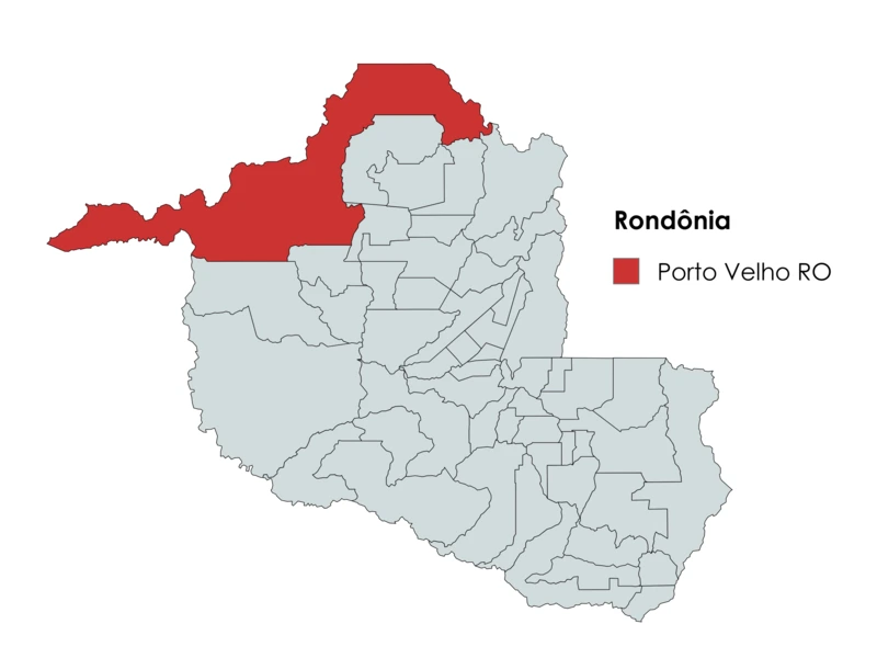 Mapa do estado de Rondônia com destaque para Porto Velho
