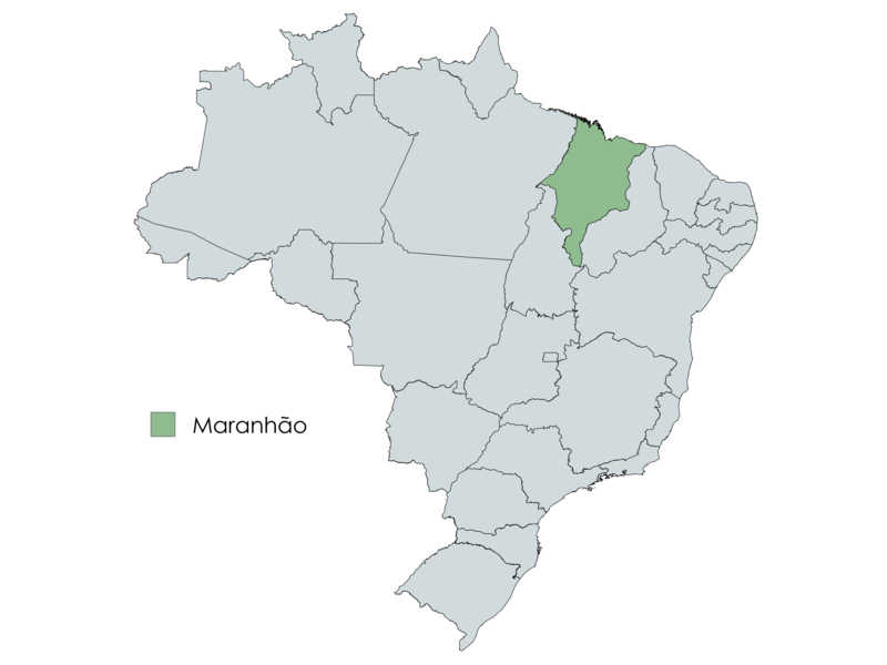 Mapa do Brasil com o estado do Maranhão destacado em verde