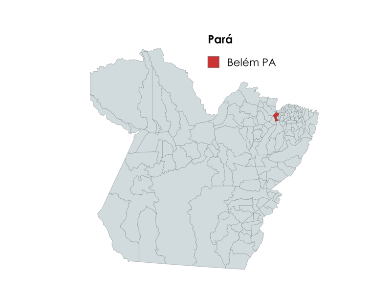 Mapa do estado do Pará com destaque para a cidade de Belém