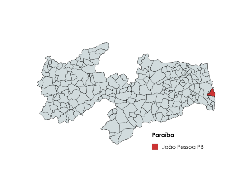 mapa do estado da Paraíba com a cidade de João Pessoa destacada