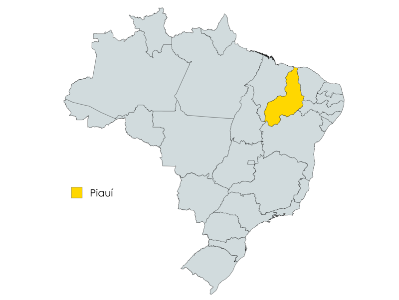 Mapa do Brasil com o estado do Piauí em destaque na cor amarela