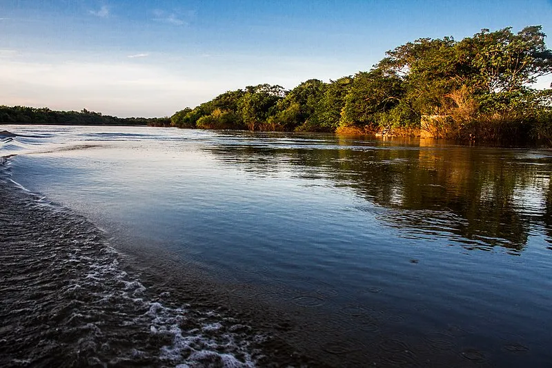 Vista do Rio Javaés com margens arborizadas e reflexo das árvores na água