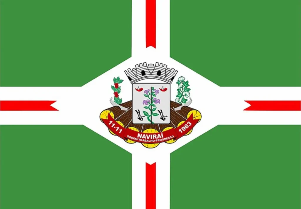 Bandeira oficial do município de Naviraí, Mato Grosso do Sul. Por Ronisano – CC BY-SA 4.0, via Wikimedia Commons