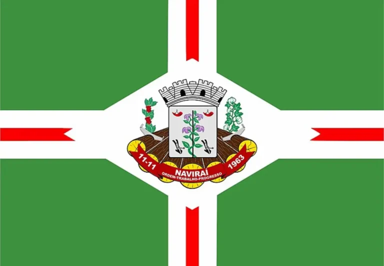 Bandeira oficial do município de Naviraí, Mato Grosso do Sul. Por Ronisano – CC BY-SA 4.0, via Wikimedia Commons