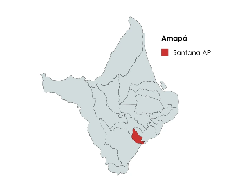 Mapa do estado do Amapá destacando a localização de Santana no Amapá