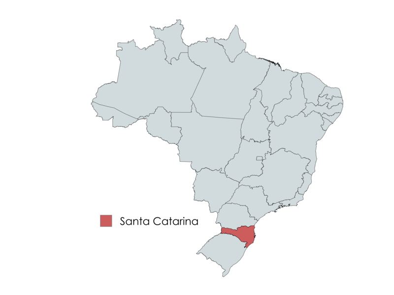 Mapa do Brasil com destaque para o estado de Santa Catarina em vermelho