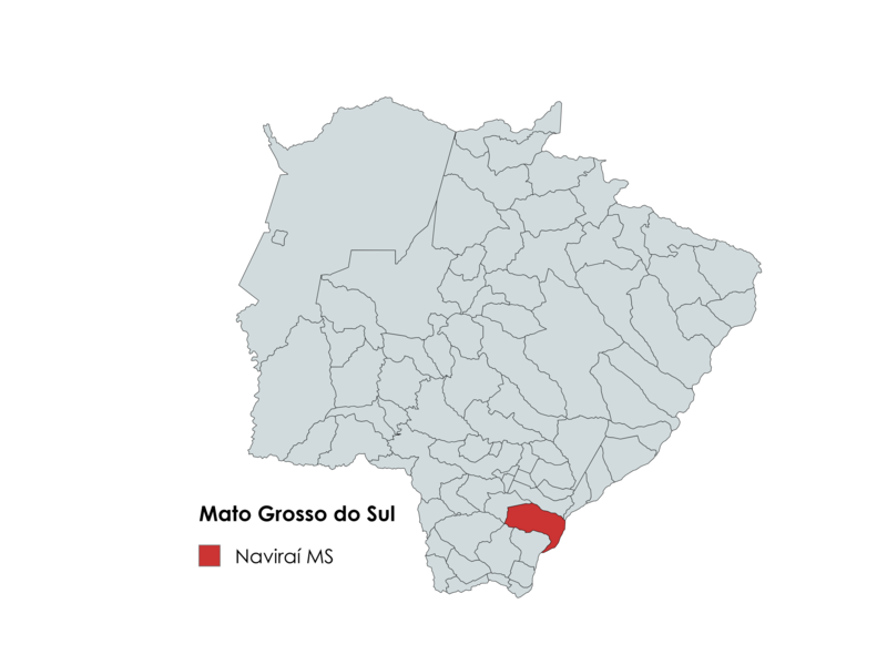 Mapa de Mato Grosso do Sul destacando o município de Naviraí em vermelho