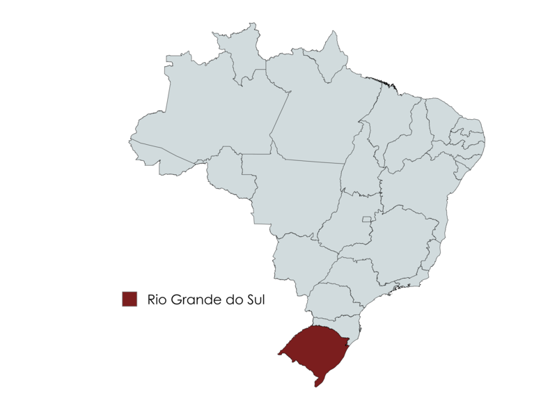 Mapa do Brasil com o estado do Rio Grande do Sul em destaque