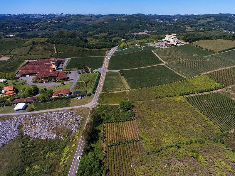 Vista aérea do Vale dos Vinhedos em Bento Gonçalves, Rio Grande do Sul