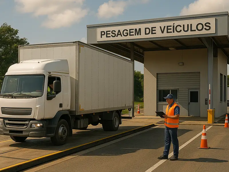 Caminhão em posto de pesagem de veículos no Brasil