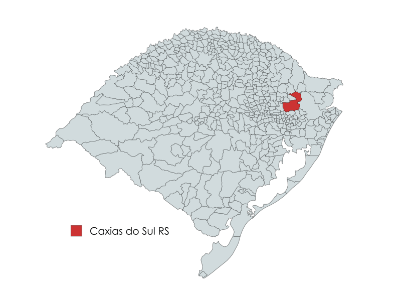 Localização de Caxias do Sul no mapa do estado do Rio Grande do Sul