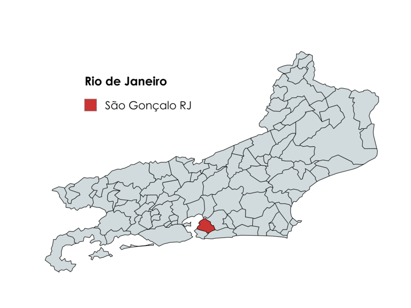 Mapa do estado do Rio de Janeiro com destaque para o município de São Gonçalo