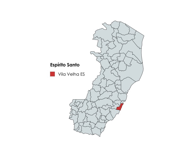 Mapa do Espírito Santo com destaque para o município de Vila Velha ES