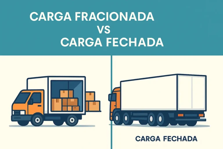 Ilustração comparando carga fracionada com carga fechada em caminhões de transporte rodoviário