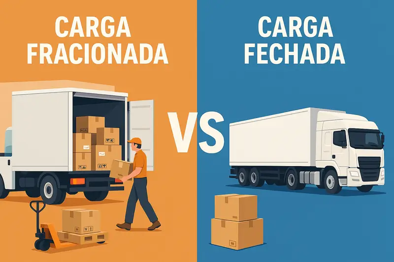 Ilustração comparativa entre carga fracionada e carga fechada no transporte rodoviário