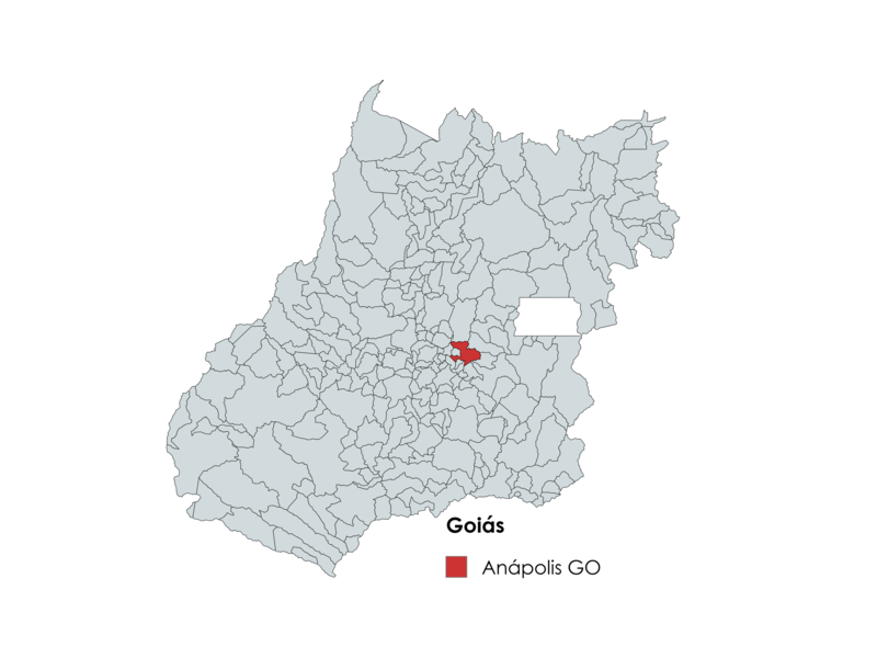 Mapa de Goiás destacando a localização do município de Anápolis em vermelho