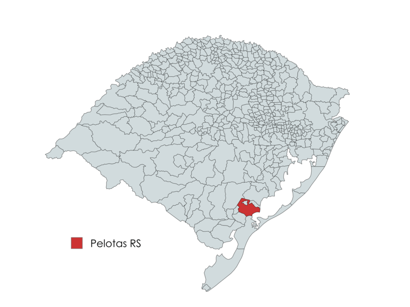 Localização de Pelotas no mapa do estado do Rio Grande do Sul