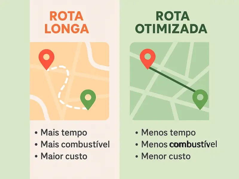 Comparação entre rota longa e rota otimizada para entregas logísticas