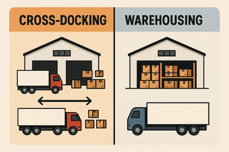Infográfico comparativo entre cross-docking e armazenagem tradicional