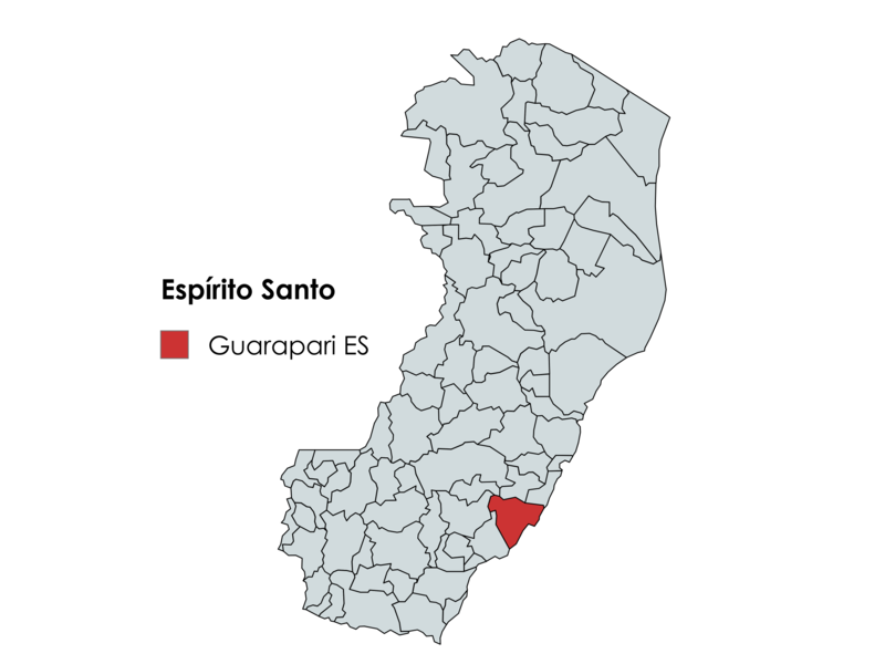 Mapa do Espírito Santo com destaque para a localização de Guarapari em vermelho