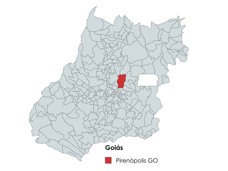 Mapa do estado de Goiás com destaque em vermelho para o município de Pirenópolis