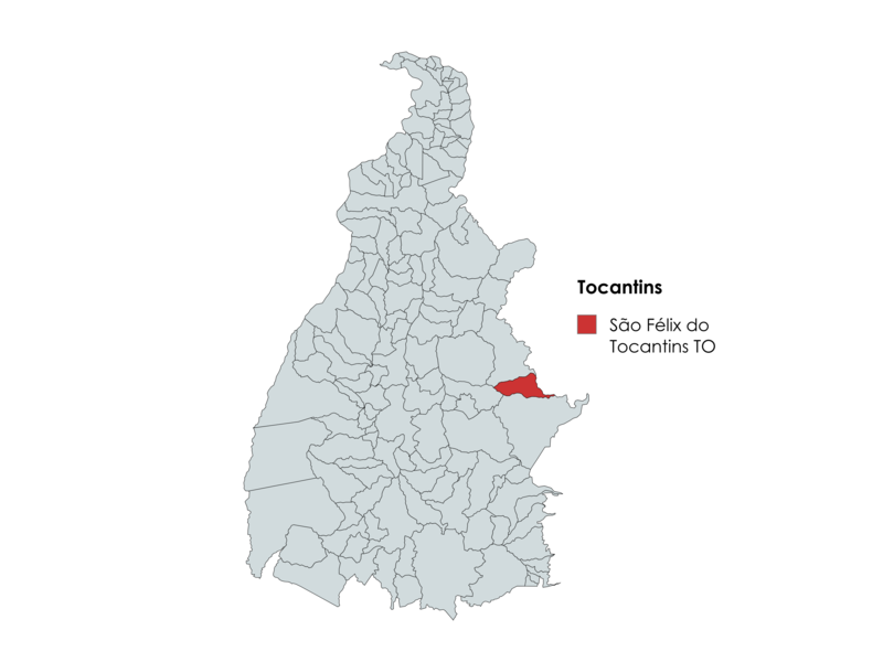 Localização de São Félix do Tocantins destacada no mapa do estado do Tocantins