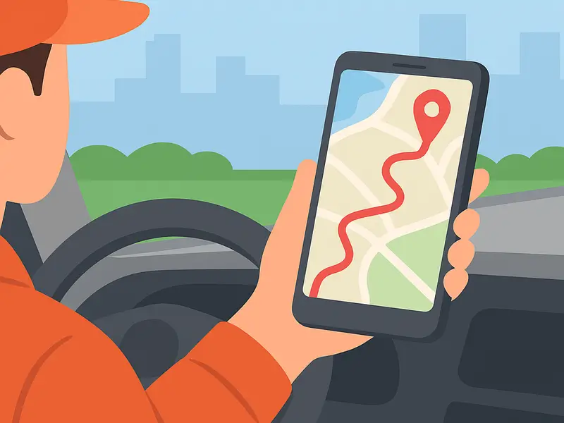 Motorista utilizando aplicativo de GPS para roteirização de entregas