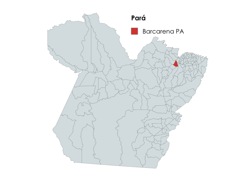 Mapa do estado do Pará com destaque para a localização do município de Barcarena