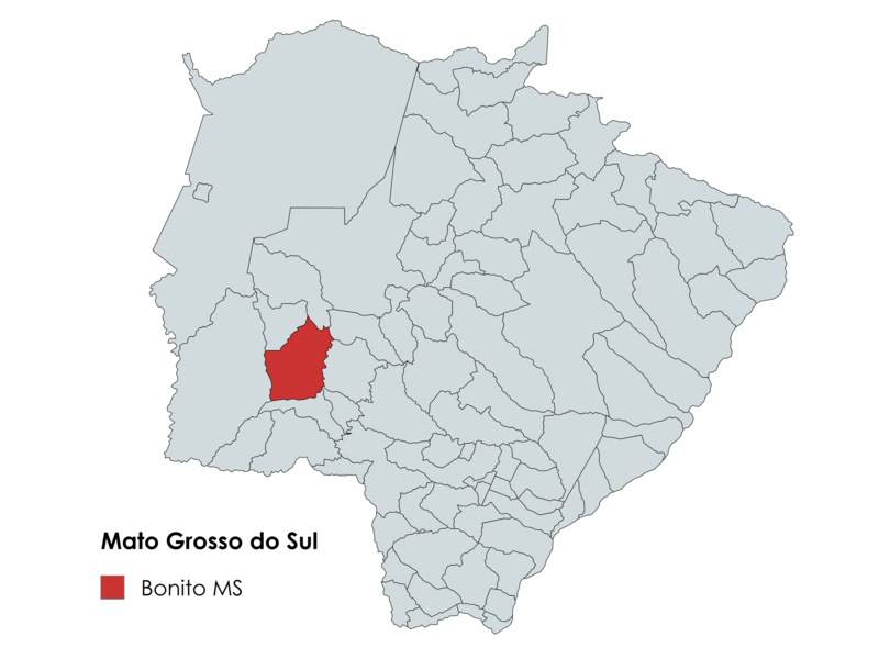 Mapa de Mato Grosso do Sul mostrando a localização do município de Bonito MS