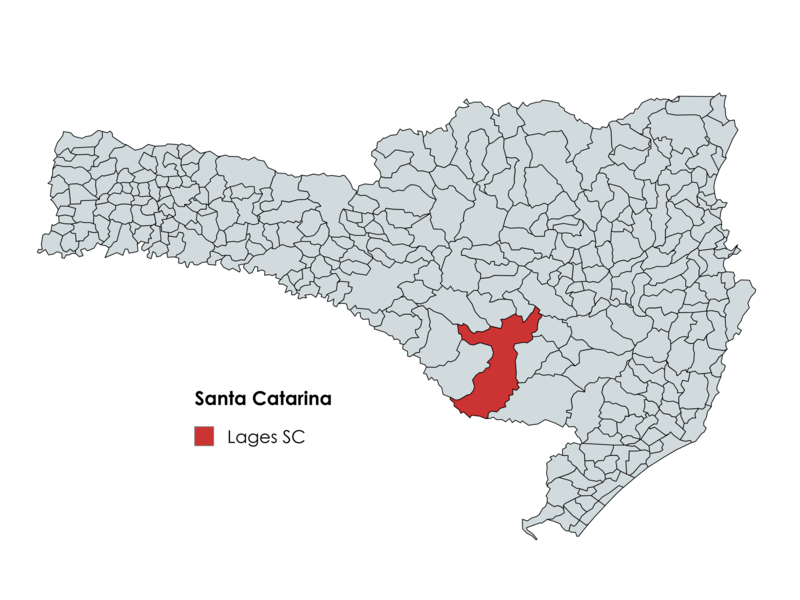 Mapa de Santa Catarina destacando o município de Lages em vermelho