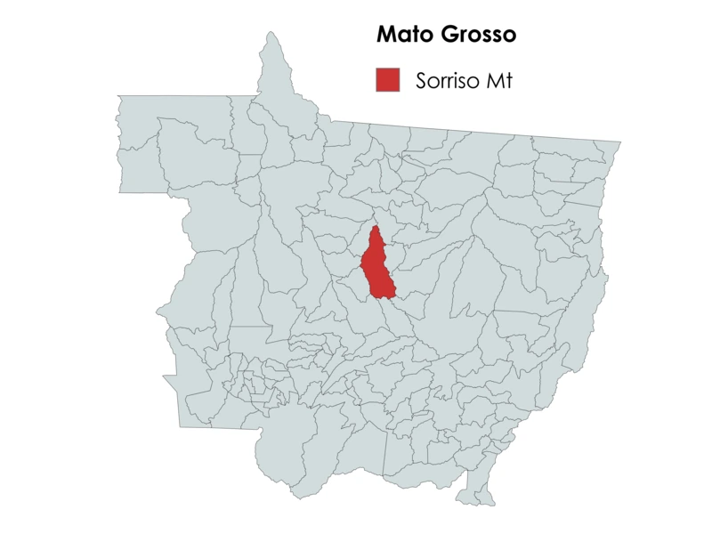 Mapa de localização da cidade de Sorriso no estado do Mato Grosso