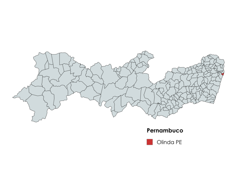 Mapa de Pernambuco destacando a localização da cidade de Olinda PE
