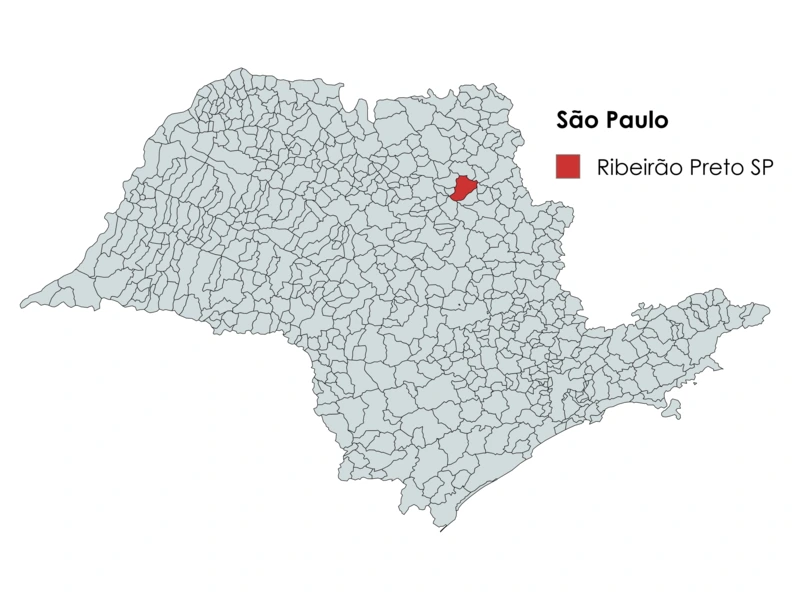 Mapa do estado de São Paulo com destaque para a localização do município de Ribeirão Preto SP